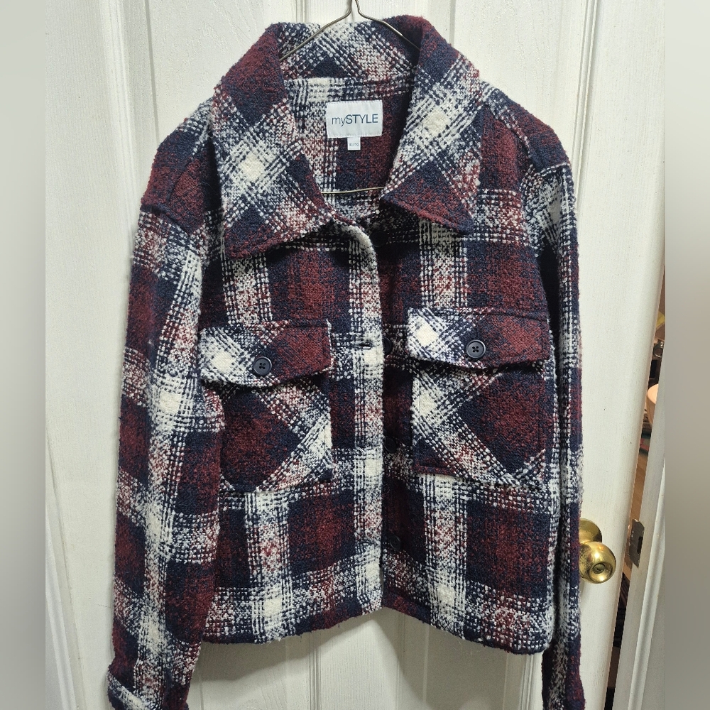 NWOT Gorgeous Blazer (like boucle/tweed style) Size XL in Navy/Cream/Burgundy